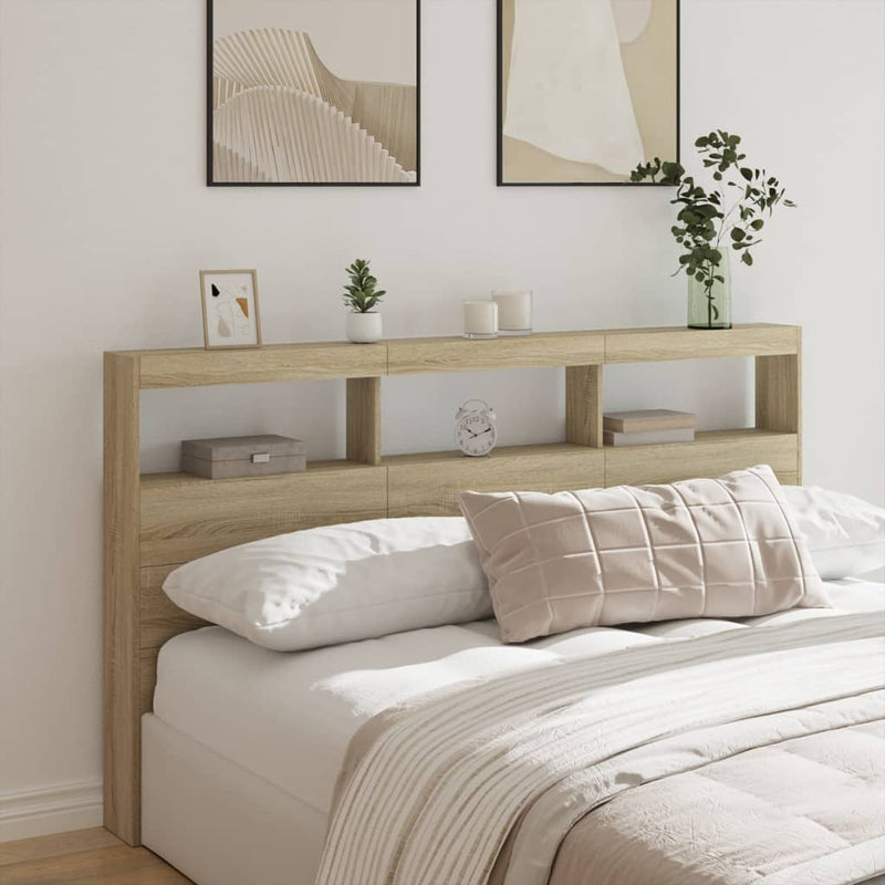 vidaXL Headboard Cabinet with LED Sonoma Oak 180 cm