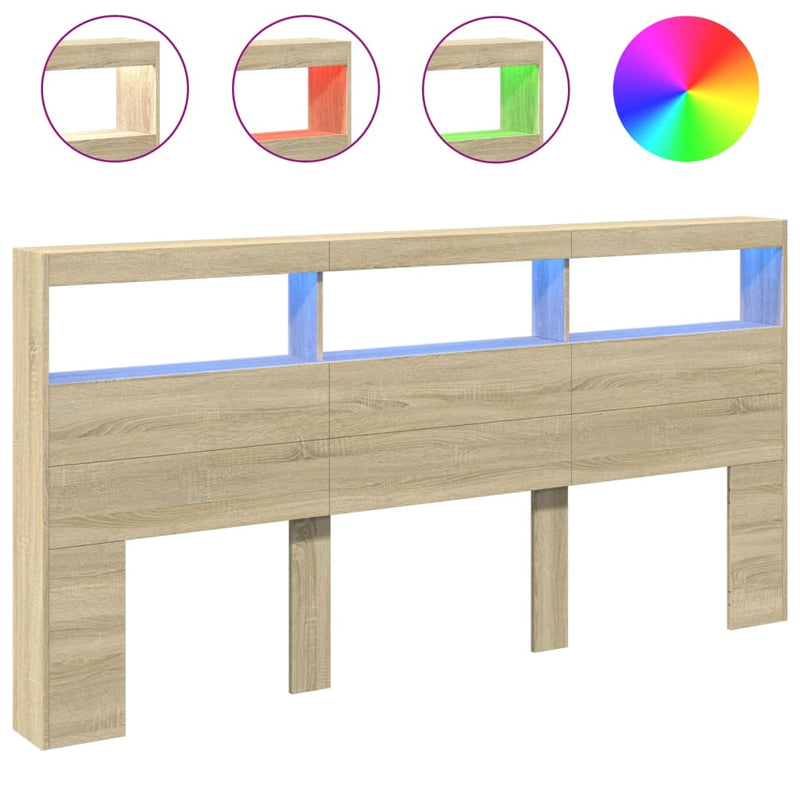 vidaXL Headboard Cabinet with LED Sonoma Oak 200 cm