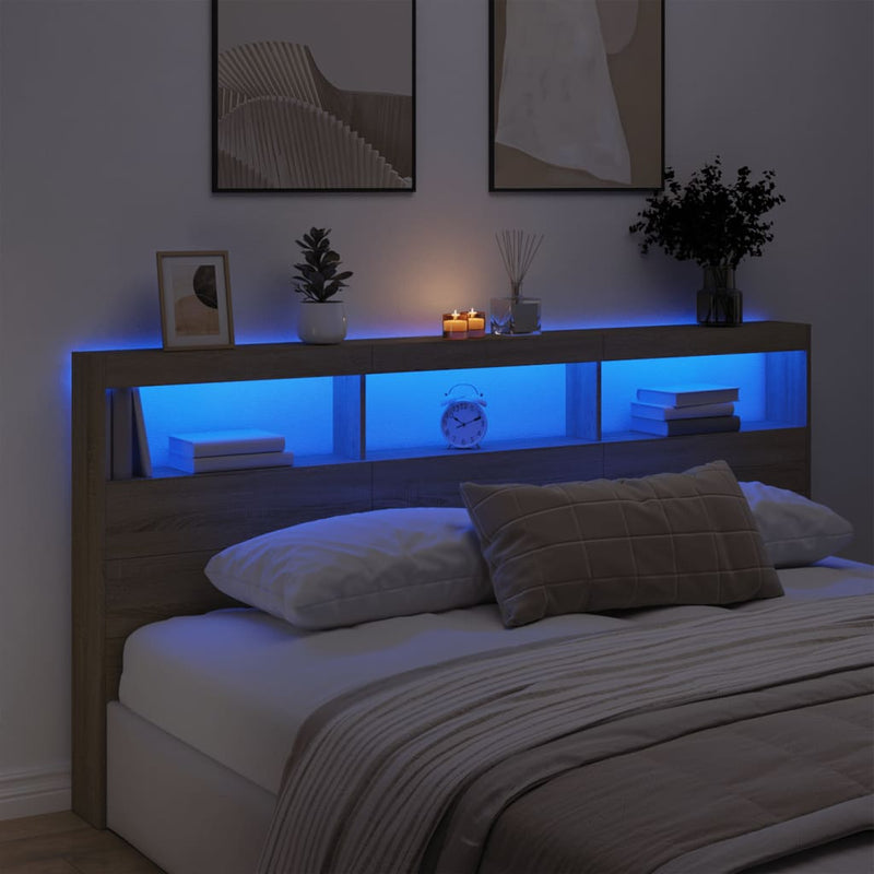 vidaXL Headboard Cabinet with LED Sonoma Oak 200 cm