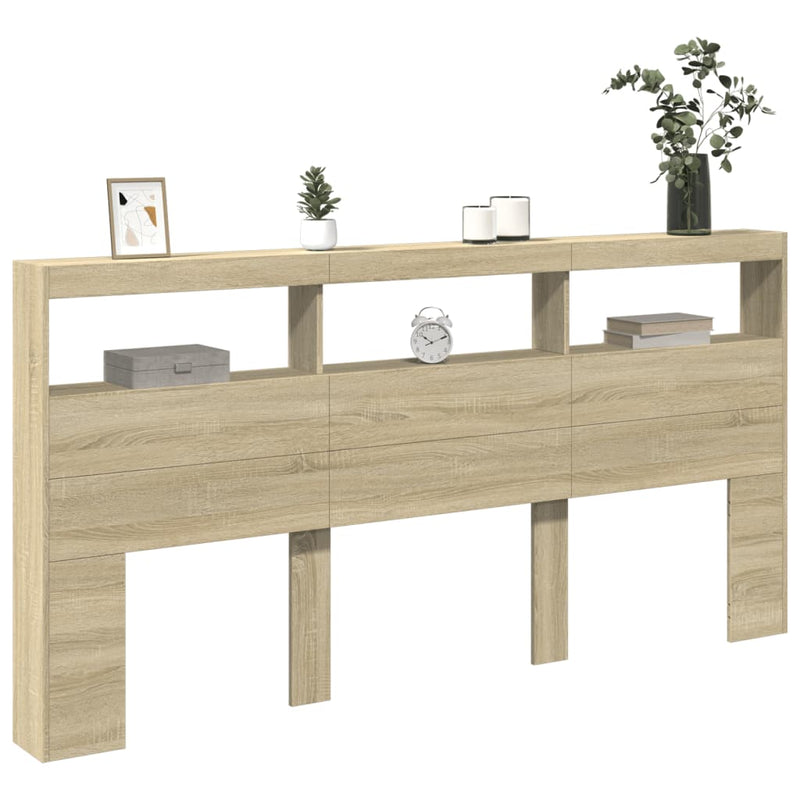 vidaXL Headboard Cabinet with LED Sonoma Oak 200 cm