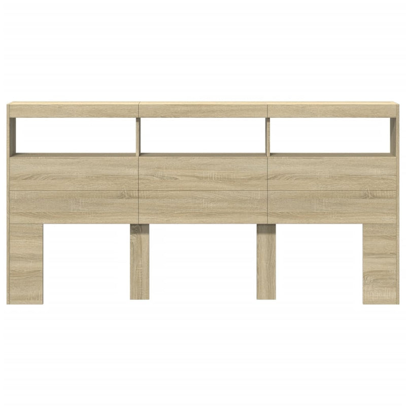 Headboard Cabinet with LED Sonoma Oak 200x17x102 cm