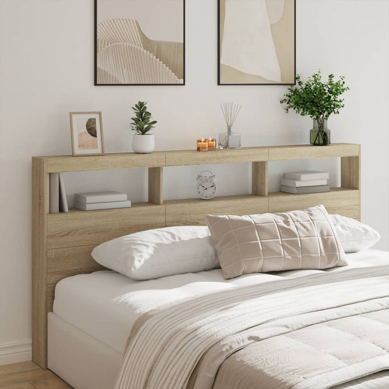 vidaXL Headboard Cabinet with LED Sonoma Oak 200 cm
