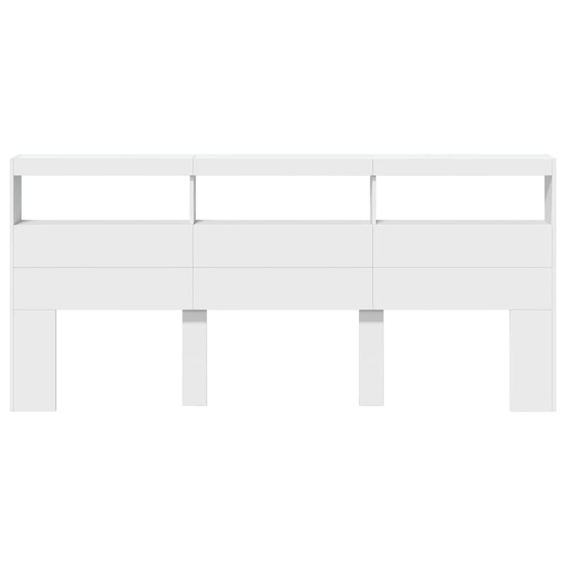 vidaXL Headboard Cabinet with LED White 220x17x102 cm