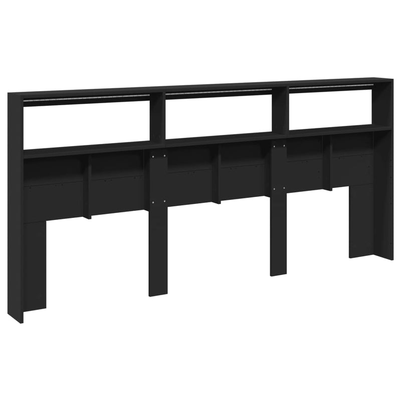 Headboard Cabinet with LED Black 220x17x102 cm