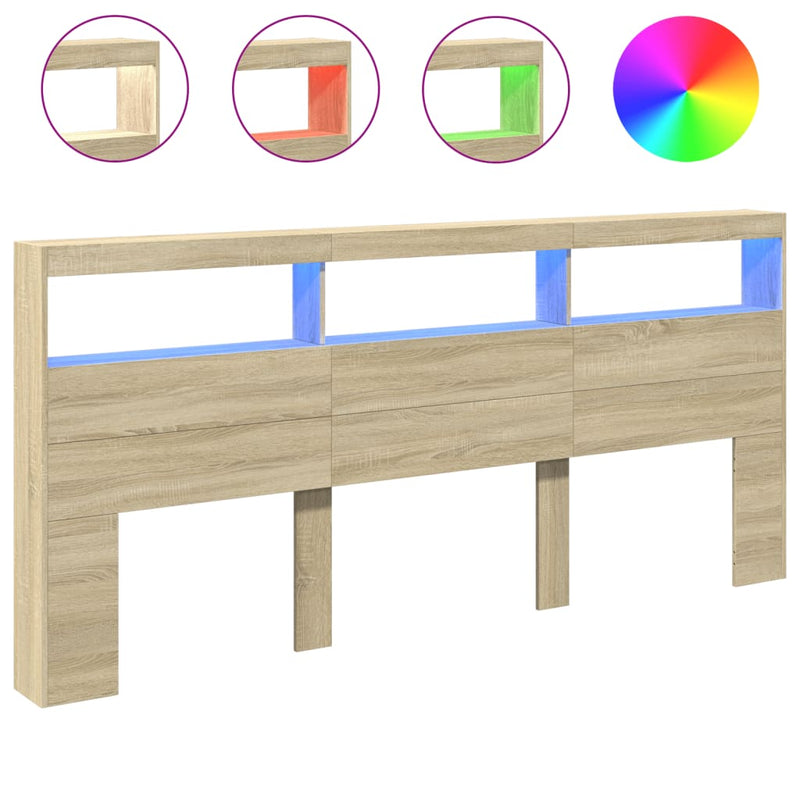 vidaXL Headboard Cabinet with LED Sonoma Oak 220 cm
