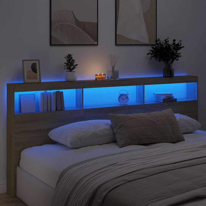 vidaXL Headboard Cabinet with LED Sonoma Oak 220 cm
