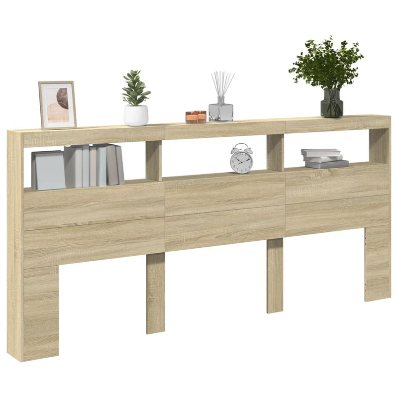 vidaXL Headboard Cabinet with LED Sonoma Oak 220 cm