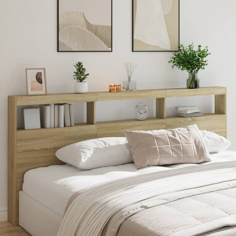 vidaXL Headboard Cabinet with LED Sonoma Oak 220 cm