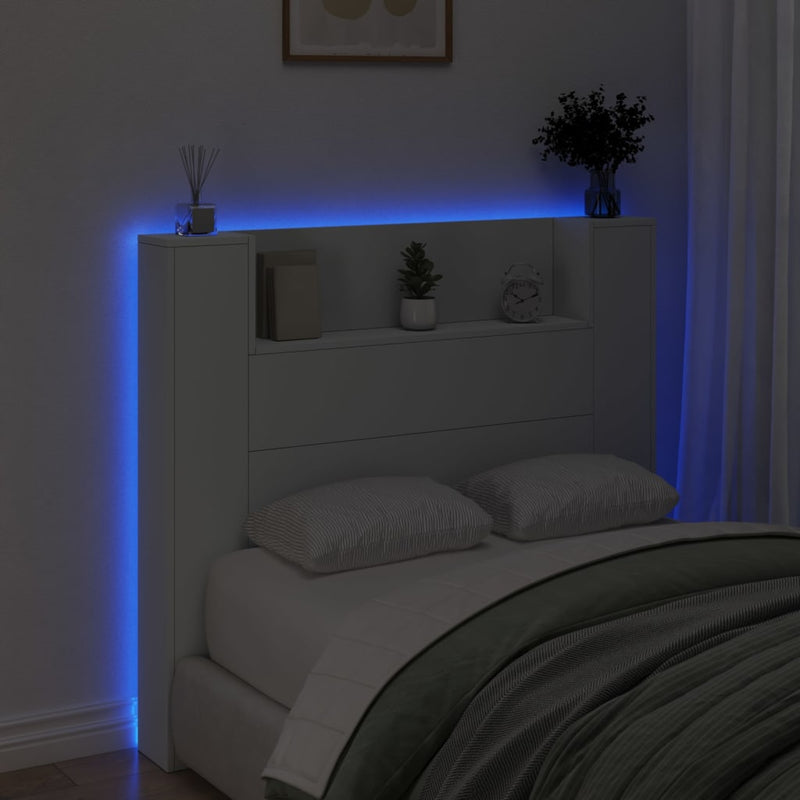 Headboard Cabinet with LED White 120x16.5x103.5 cm