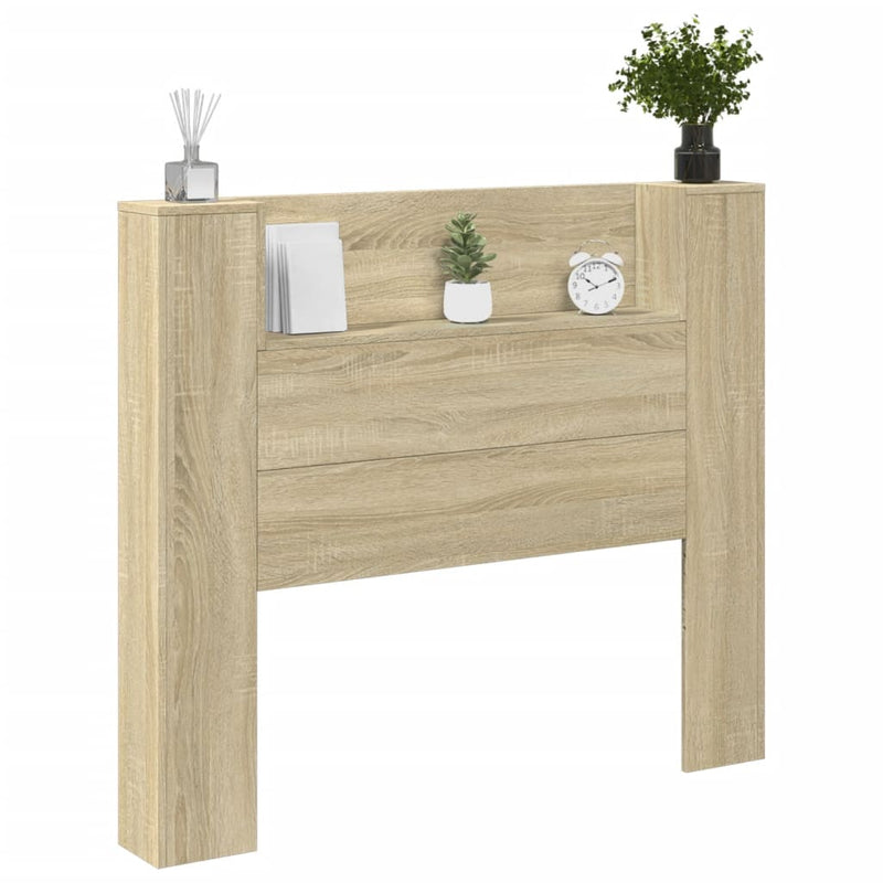 Headboard Cabinet with LED Sonoma Oak 120x16.5x103.5 cm