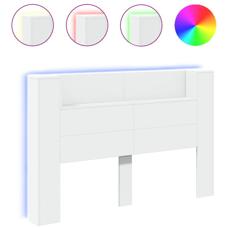 Headboard Cabinet with LED White 160x16.5x103.5 cm