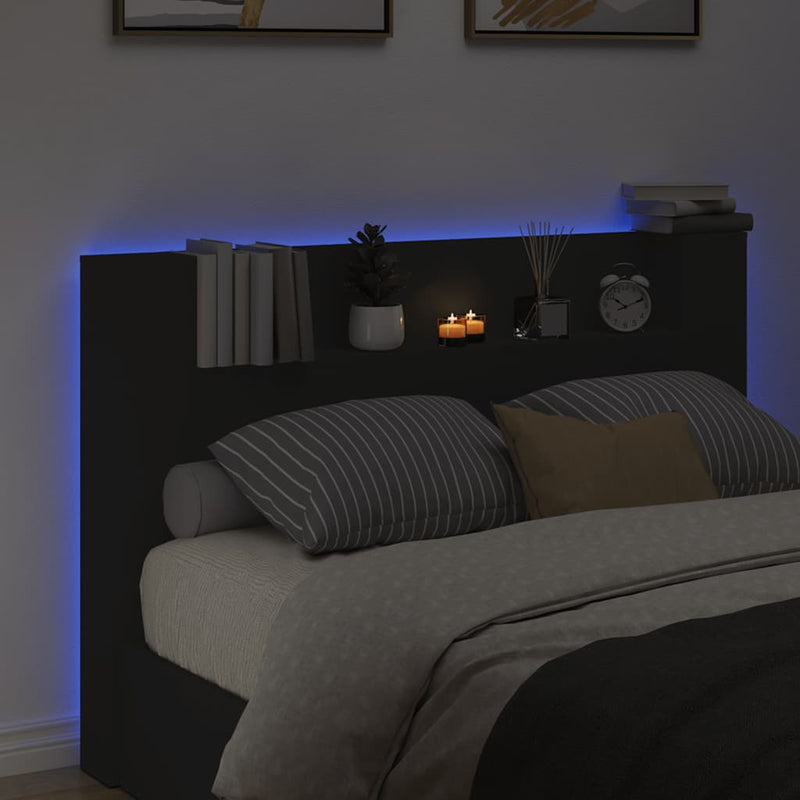 Headboard Cabinet with LED Black 160x16.5x103.5 cm