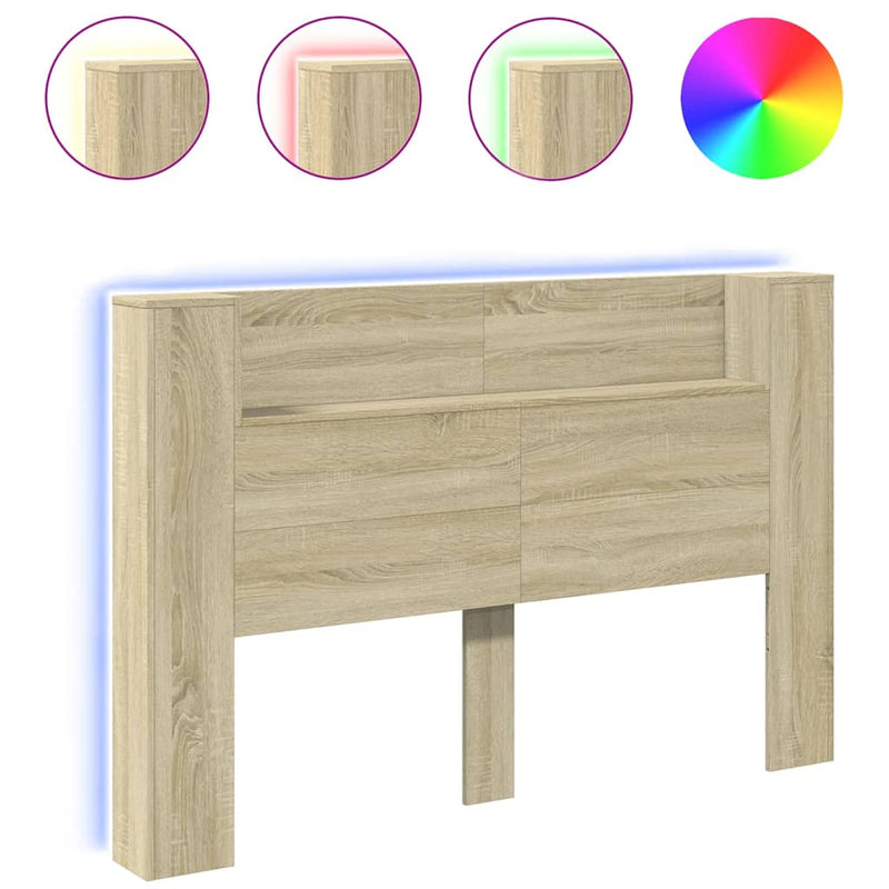 Headboard Cabinet with LED Sonoma Oak 160x16.5x103.5 cm