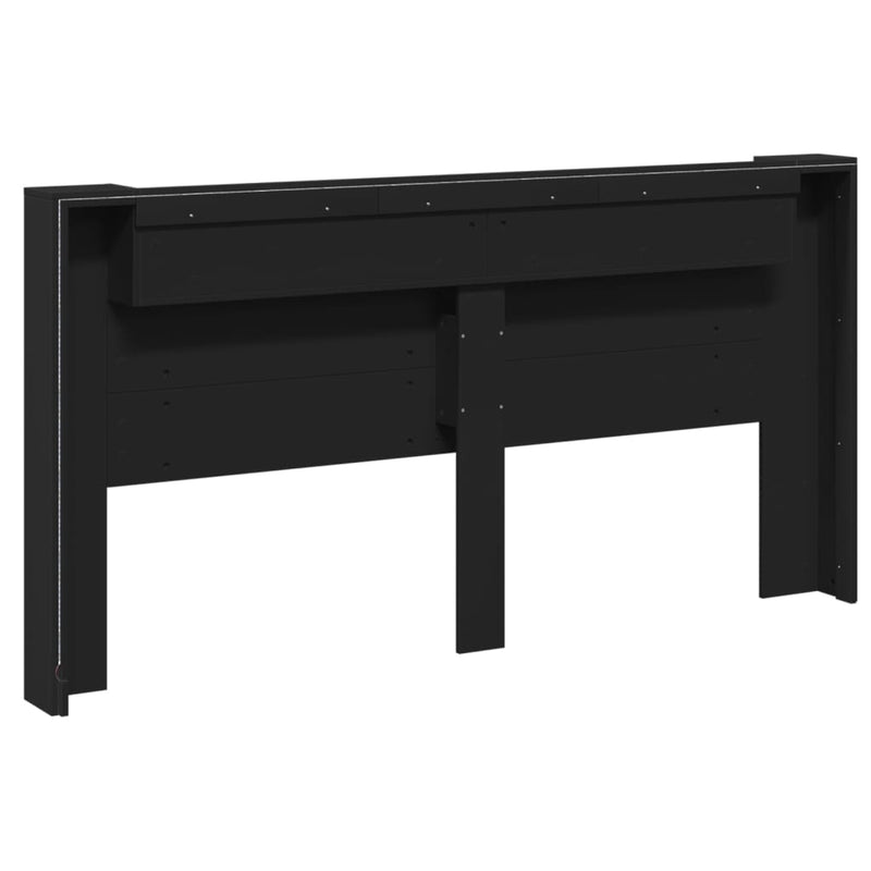 Headboard Cabinet with LED Black 200x16.5x103.5 cm