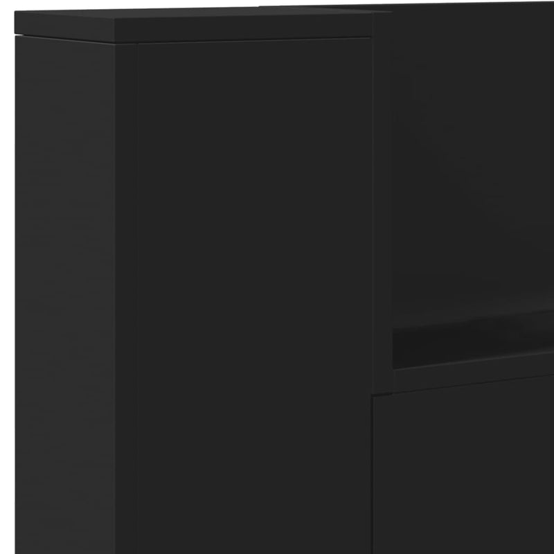 Headboard Cabinet with LED Black 200x16.5x103.5 cm