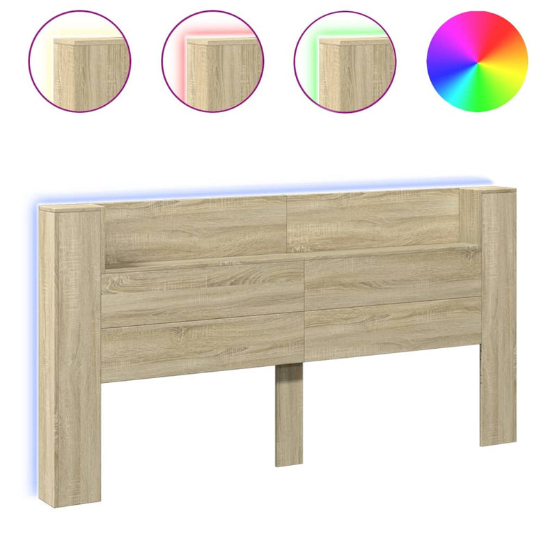 Headboard Cabinet with LED Sonoma Oak 200x16.5x103.5 cm