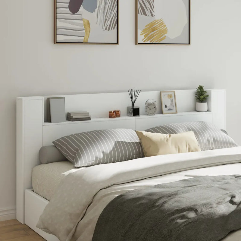 Headboard Cabinet with LED White 220 cm
