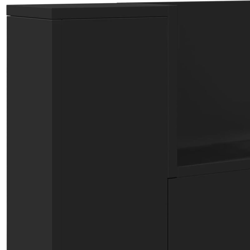 Headboard Cabinet with LED Black 220x16.5x103.5 cm