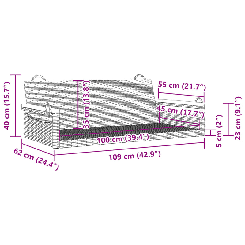 Swing Bench Grey 109x62x40 cm Poly Rattan