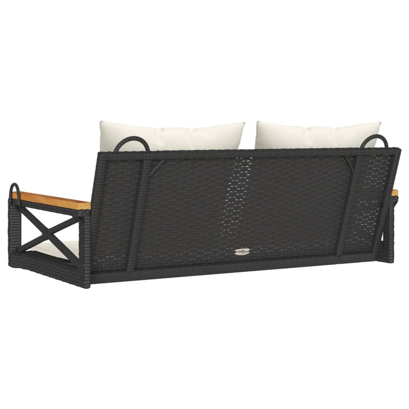 vidaXL Swing Bench with Cushions Black 109x62x40 cm Poly Rattan
