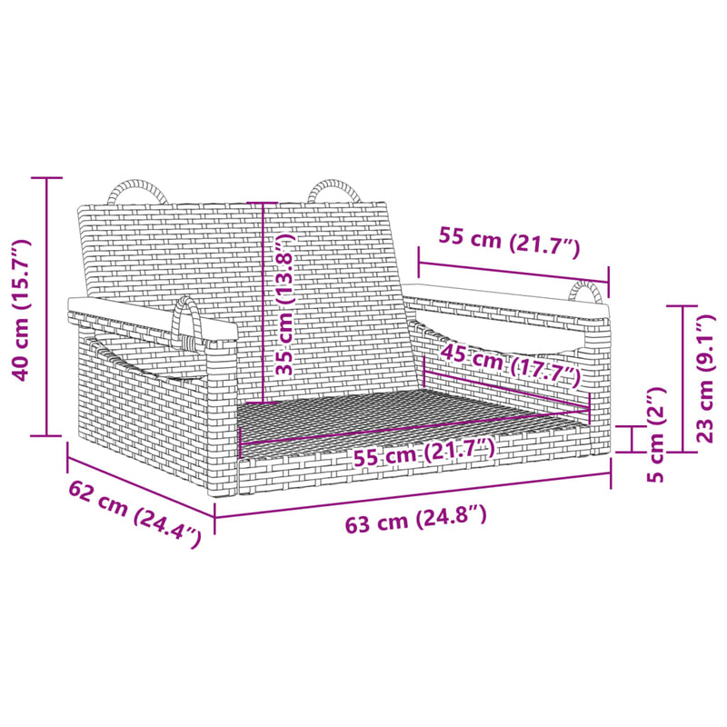 vidaXL Swing Bench Black 63x62x40 cm Poly Rattan