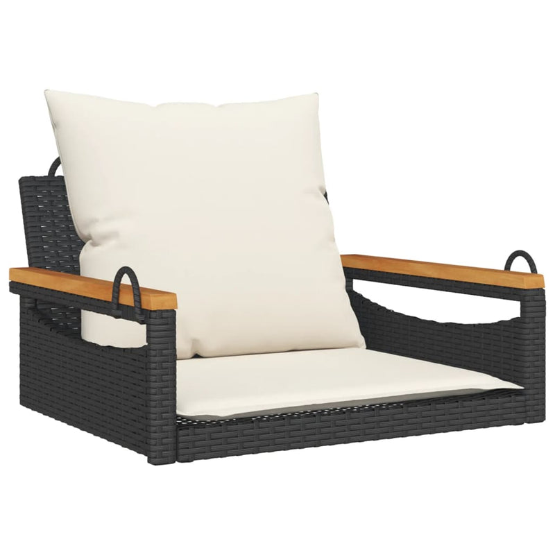 Swing Bench with Cushions Black 63x62x40 cm Poly Rattan