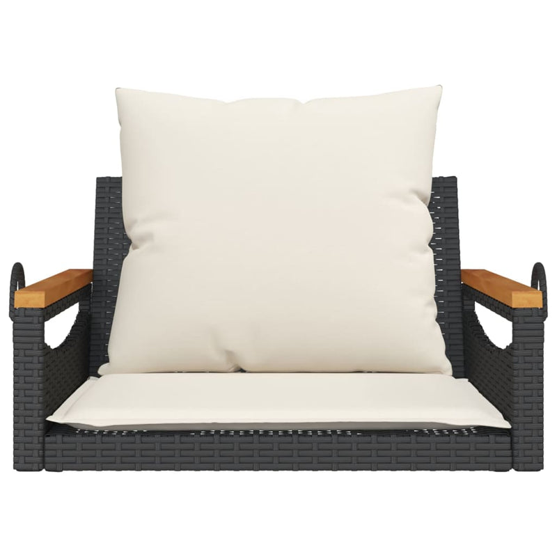 vidaXL Swing Bench with Cushions Black 63x62x40 cm Poly Rattan