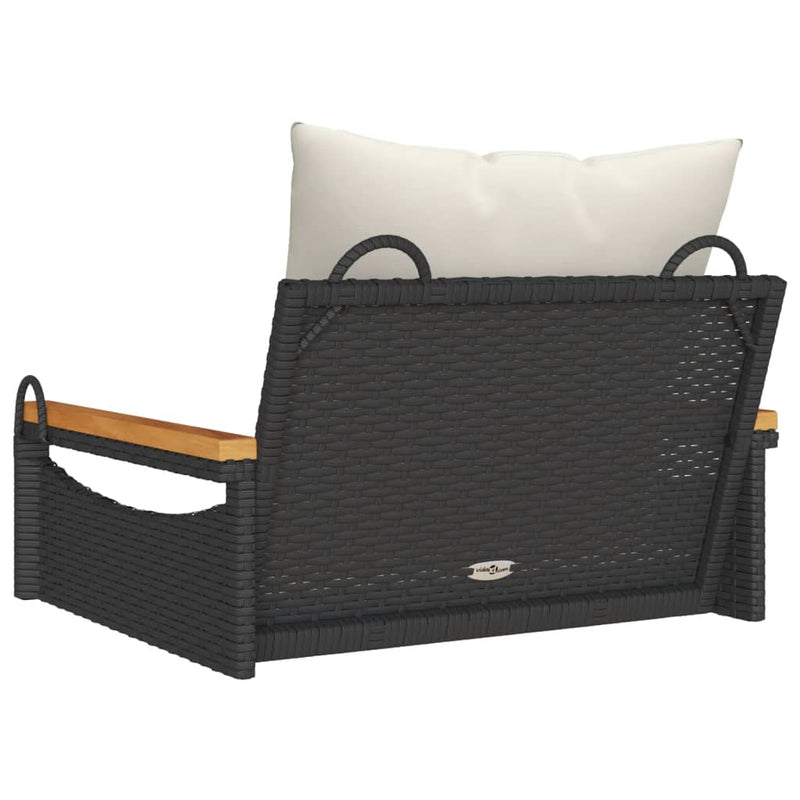 vidaXL Swing Bench with Cushions Black 63x62x40 cm Poly Rattan