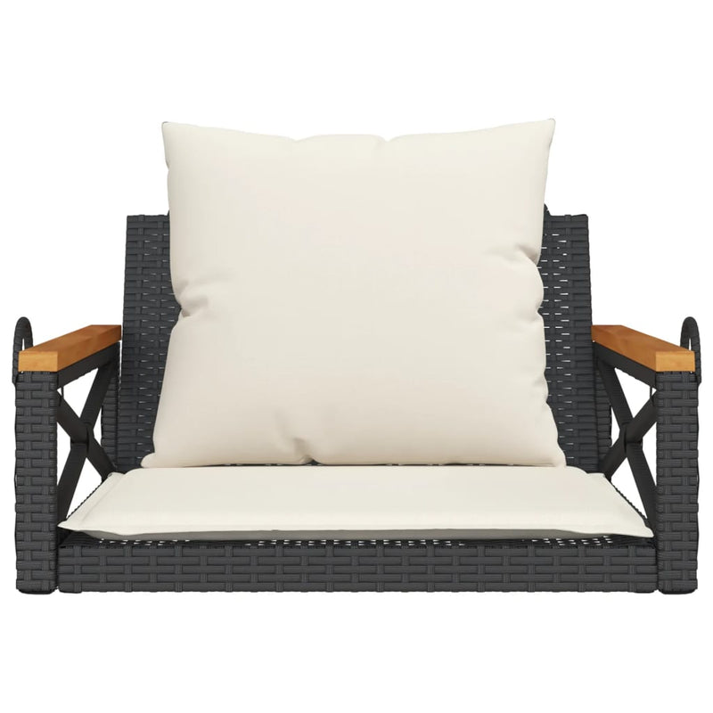 vidaXL Swing Bench with Cushions Black 63x62x40 cm Poly Rattan
