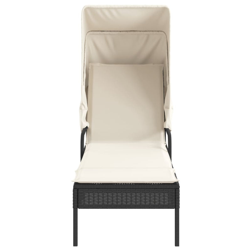 Sun Lounger with Canopy Black Poly Rattan