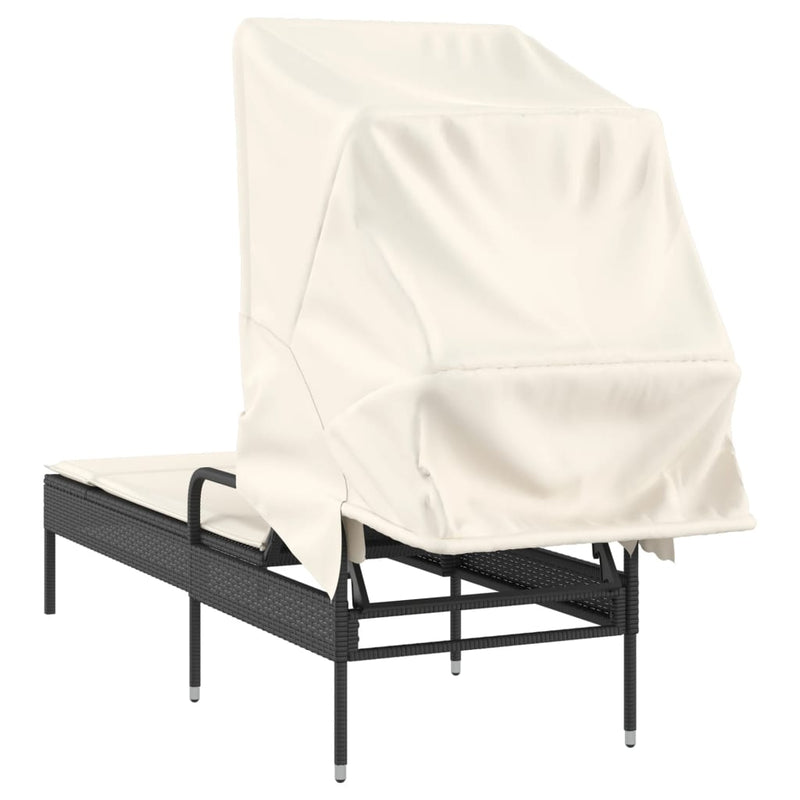 vidaXL Sun Lounger with Canopy Black Poly Rattan