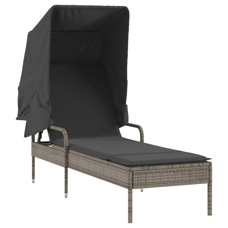 Sun Lounger with Canopy Grey Poly Rattan