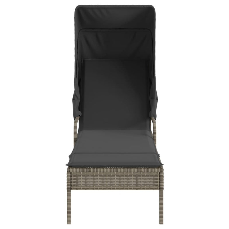 Sun Lounger with Canopy Grey Poly Rattan