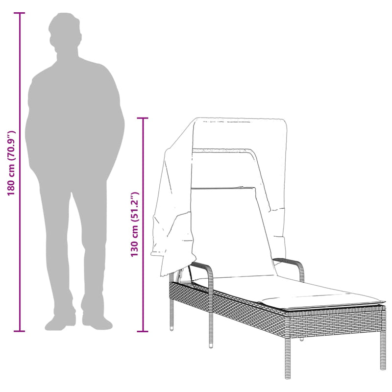 vidaXL Sun Lounger with Canopy Grey Poly Rattan