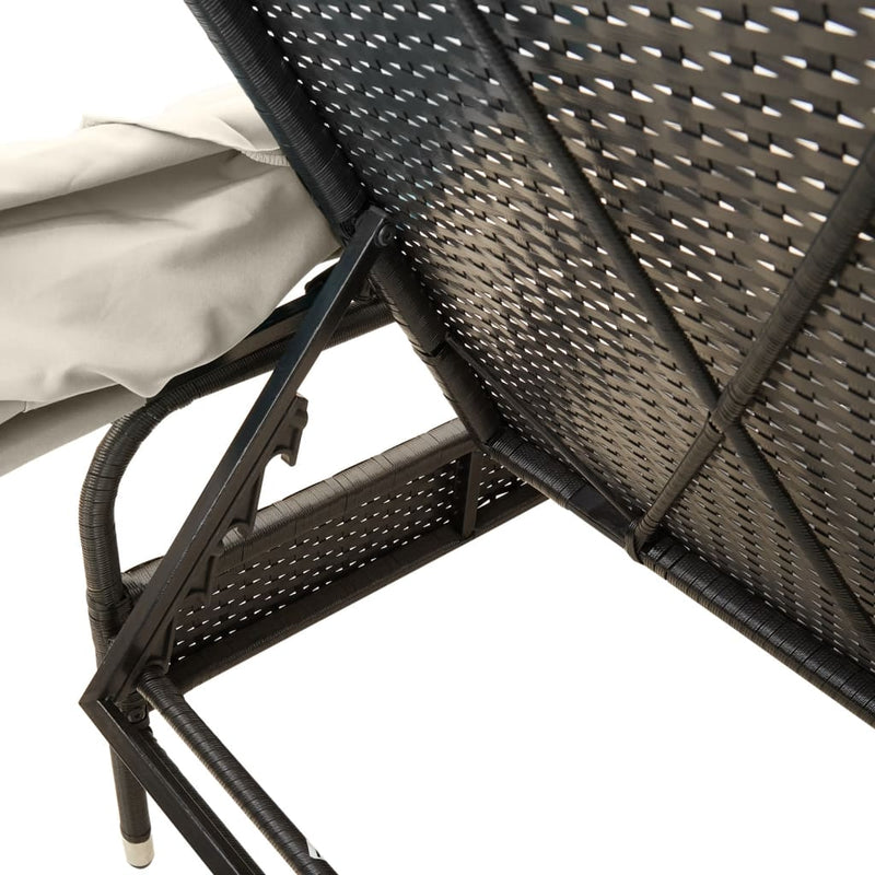 vidaXL Sun Lounger with Canopy and Table Black Poly Rattan