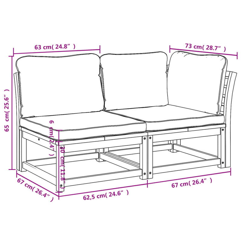 vidaXL 2 Piece Garden Lounge Set with Cushions Solid Wood Acacia