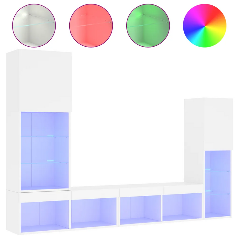 4 Piece TV Wall Units with LED White Engineered Wood