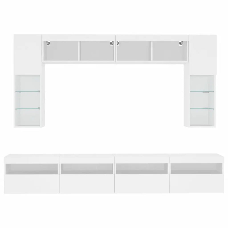8 Piece TV Wall Cabinet Set with LED Lights White