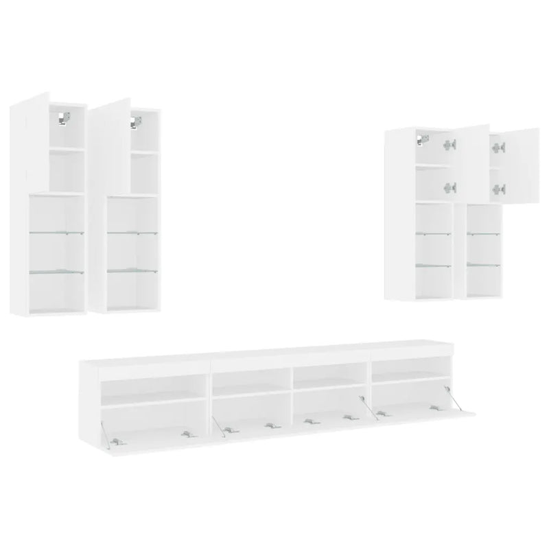 7 Piece TV Wall Cabinet Set with LED Lights White