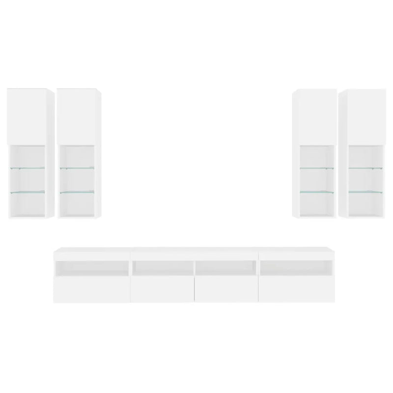 7 Piece TV Wall Cabinet Set with LED Lights White