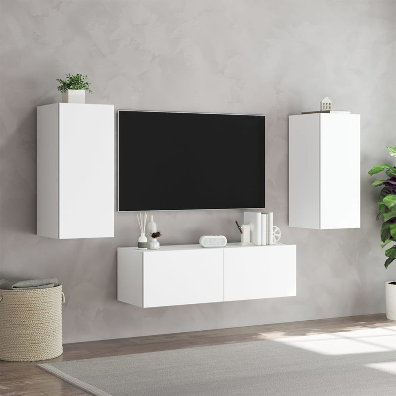 vidaXL 3 Piece TV Wall Cabinets with LED Lights White