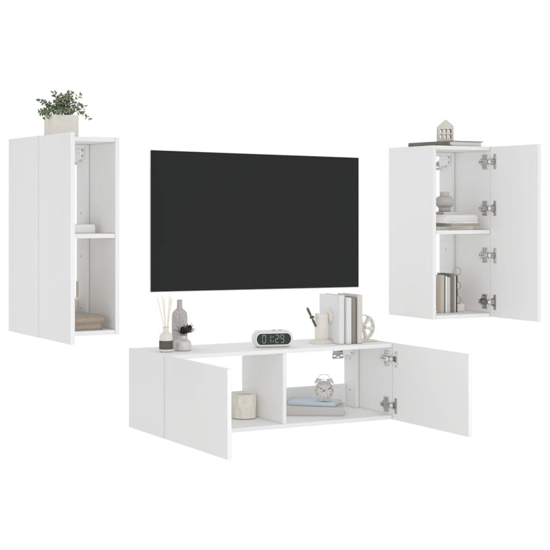 vidaXL 3 Piece TV Wall Cabinets with LED Lights White