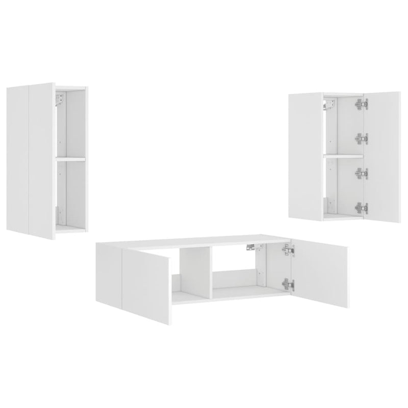 vidaXL 3 Piece TV Wall Cabinets with LED Lights White