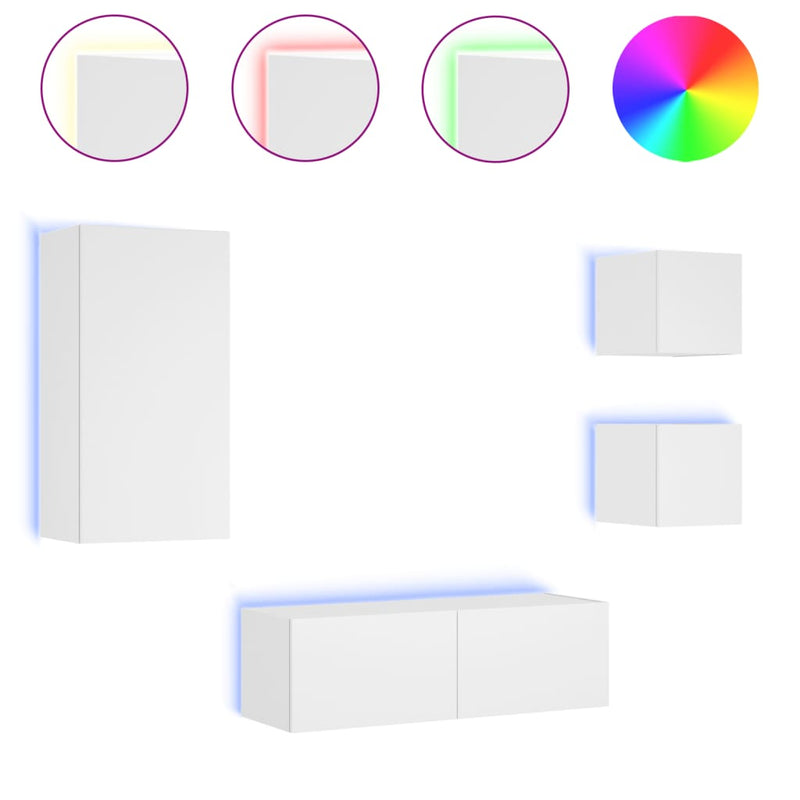 vidaXL 4 Piece TV Wall Cabinets with LED Lights White