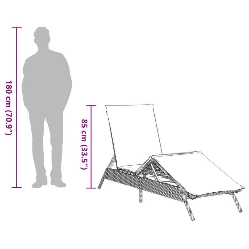 vidaXL Sun Lounger with Cushion Black Poly Rattan