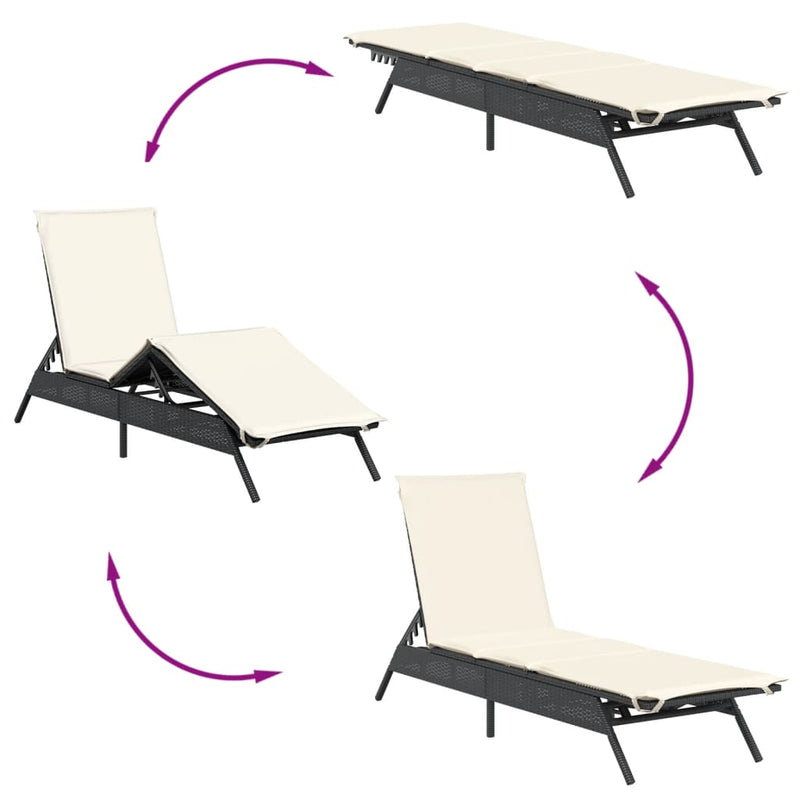 vidaXL Sun Loungers 2 pcs with Table Black Poly Rattan