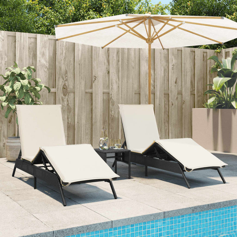 vidaXL Sun Loungers 2 pcs with Table Black Poly Rattan