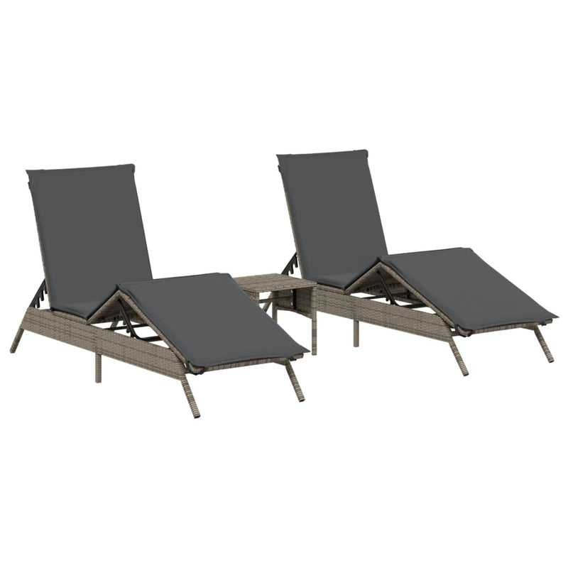 vidaXL Sun Loungers 2 pcs with Table Grey Poly Rattan
