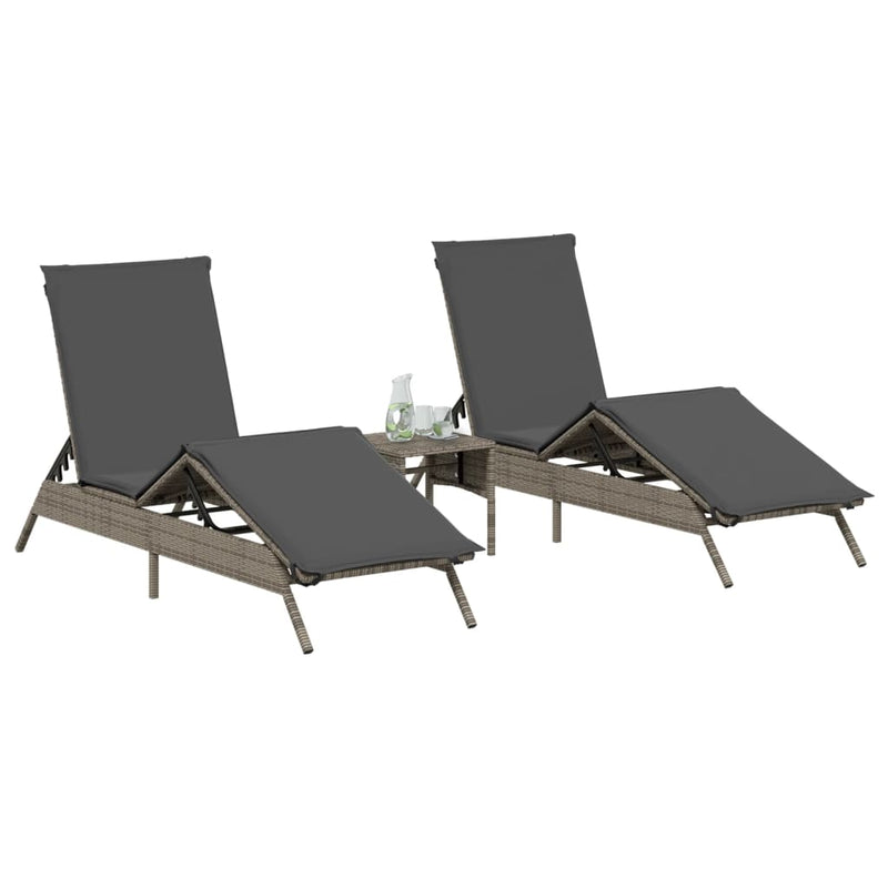 vidaXL Sun Loungers 2 pcs with Table Grey Poly Rattan
