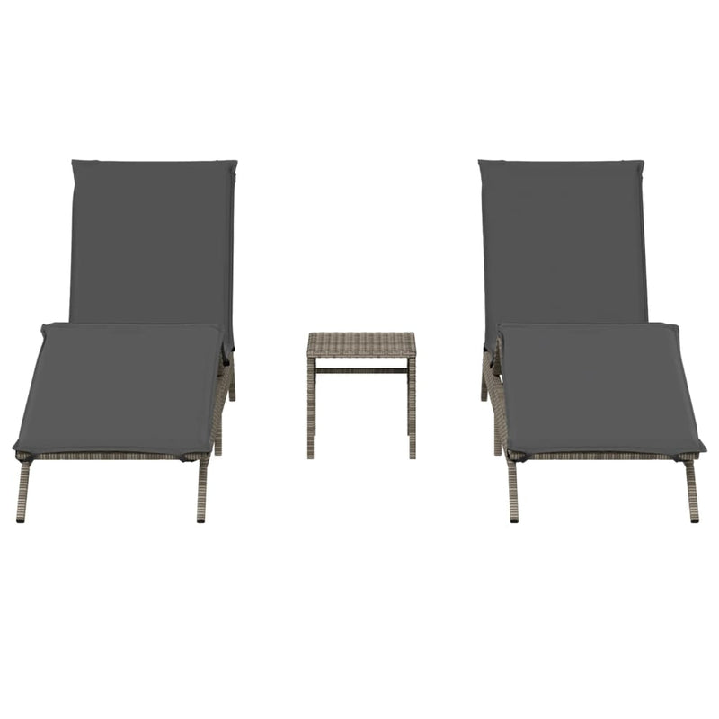 vidaXL Sun Loungers 2 pcs with Table Grey Poly Rattan